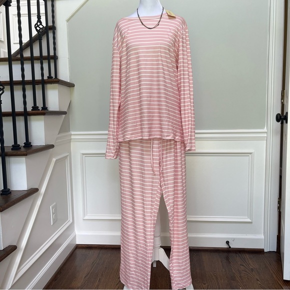Ekoauer New Pink Striped Pajama Set L - Picture 1 of 15